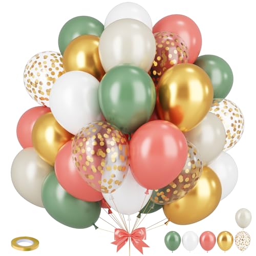 Sage Grün Rosa Luftballons, 35 Stück 12 Zoll Dusty Rosa und Retro Grün Metallic Gold Weiß Gold Konfetti Luftballons für Geburtstagsfeier Hochzeit Dschungel Babyparty Deko von Sowide