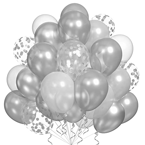 Silber Weiß Luftballons, 60 Stück Silber Konfetti-Luftballons Metallic Silber Luftballons Party-Luftballons für Geburtstagsfeier, Hochzeit, Babyparty, Geburtstagsfeier-Dekoration von Sowide