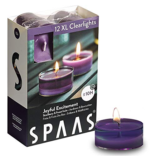 Spaas 12 Maxi Duftenden Clearlights, Teelichter mit durchsichtigem Halter, ± 10 Stunden-Joyful Excitement, Paraffinwachs, Aubergine, D 57 mm x H 28 mm von Spaas