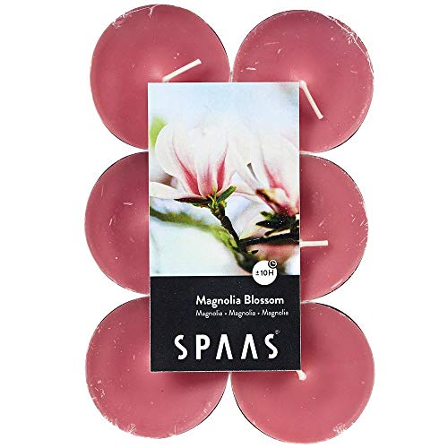 Spaas, Magnolienblüte, Stück 12 Maxi Teelichter, ± 10 Stunden-Magnolia Blossom, Paraffinwachs, Zartrosa, D 58 mm x H 24 mm von Spaas