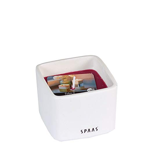 Spaas 6 Duftkerzen im weißen Porzellanwürfel, Paraffinwachs, Weinrot, 66 m x 66 mm x 53 mm (L x B x H) von Spaas