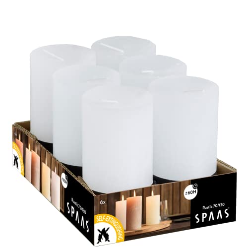 Spaas Rustik, geruchlos, 70, Weiß, 6 Stück 6 Rustikale Stumpenkerze 68/130 mm, ± 60 Stunden, ohne Duft, Paraffinwachs, D 70 mm x H Spaas Rustik, geruchlos, 70, Weiß, 6 Stück 6 Rustikale Stumpenkerze 68/130 mm, ± 60 Stunden, ohne Duft, Paraffinwachs, D 70 mm x H von Spaas