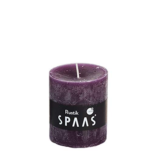 Spaas 8 Rustikale Stumpenkerzen ohne Duft, Paraffinwachs Aubergine, D 68 mm x H 80 mm von Spaas