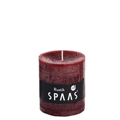 Spaas 8 Rustikale Stumpenkerzen ohne Duft, Paraffinwachs weinrot, D 68 mm x H 80 mm von Spaas