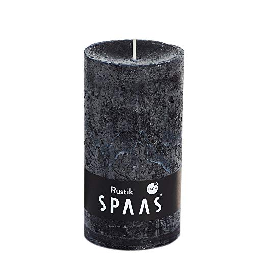 Spaas 8 Rustic Unscented Pillar Candles Hours-Black 8 rustikale Stumpenkerzen 70/130 mm, ± 60 Stunden, schwarz, Paraffinwachs, D 70 mm x H von Spaas
