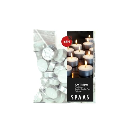 Spaas Teelichter 100er-Beutel, ± 8 Stunden-weiß, Paraffinwachs, D 39 mm x H 22 mm, 100 Spaas Teelichter 100er-Beutel, ± 8 Stunden-weiß, Paraffinwachs, D 39 mm x H 22 mm, 100 von Spaas