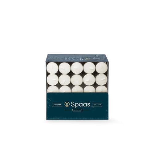 Spaas Teelichterbox, 75 Stück, Weiß Teelichter 75er-Pack, ± 8 Stunden, Paraffinwachs, D 39 mm x H 22 mm von Spaas