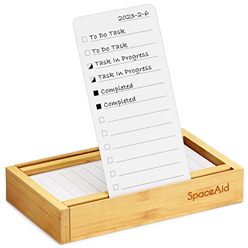 SpaceAid PlannerNeat To-Do-Listenplaner, tägliche ToDo-Checkliste, Notizblock, Organizer mit Bambushalterung, Produktivitätssystemplaner, Notizbuch für Büroarbeiten, Bambus, 50 Karten von SpaceAid