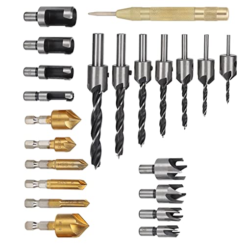 23pcs Holzbearbeitungstromwerkzeug, Countersink -Bohrbit mit 5 Flötenbits, Steckerschneider, L -Formschlüssel, Mittelstempel Zum Bohrschnitt 23pcs Holzbearbeitungstromwerkzeug, Countersink -Bohrbit mit 5 Flötenbits, Steckerschneider, L -Formschlüssel, Mittelstempel Zum Bohrschnitt von Spacnana