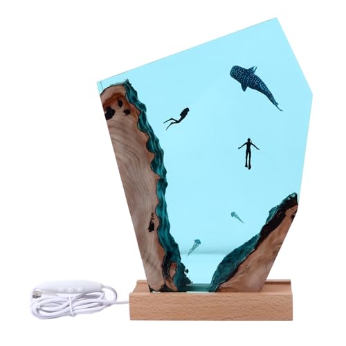 Epoxidharz Desktop Art Ornamente, Ozean Taucher Whale Nachtlicht mit Holzampfuß Handgemachte Epoxidharz Schreibtisch Kunst Ornamente Geschenk Epoxidharz Desktop Art Ornamente, Ozean Taucher Whale Nachtlicht mit Holzampfuß Handgemachte Epoxidharz Schreibtisch Kunst Ornamente Geschenk von Spacnana