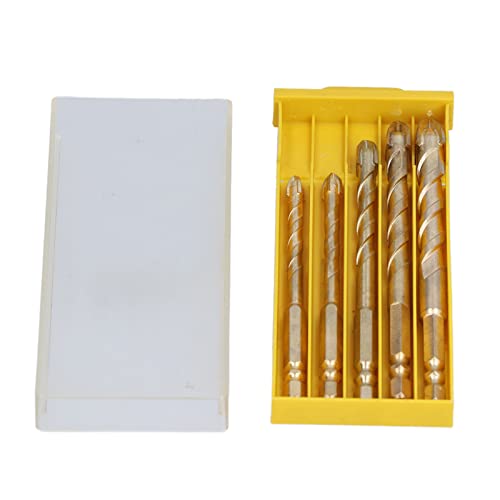 Fliesenbohrbit, 5pcs 6/8/10/12mm Cross Spear Head Hex Shank Tool Set Kit, für Glas, Fliesen, Holz, für Elektrische Handbohrer (Golden) von Spacnana