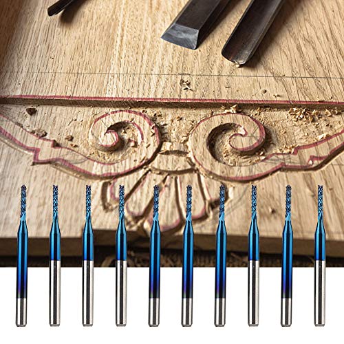 Spacnana 10pcs Carbid -Routerschneider -Gravur mit Blauem Maisschneiderende für CNC Leiterplattenmaschinenverarbeitung, Mahlen, Spiralrouter Bits (1.5mm) von Spacnana