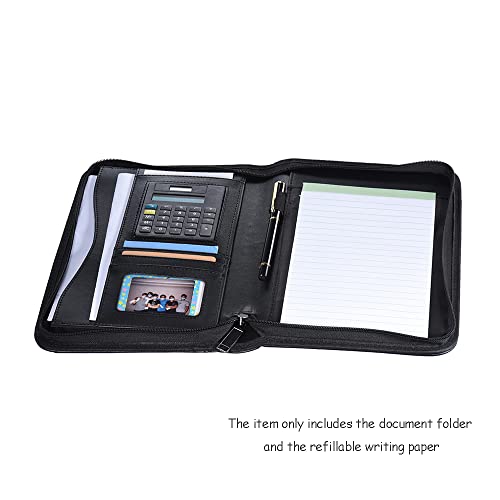 Spacnana Klassisches Geschäftsportfolio A5 Padfolio Ordner mit Taschenrechner und Karteninhaber für Visitenkartenhalter Schwarz PU Leder -Datei Organizer für A4 Papier von Spacnana
