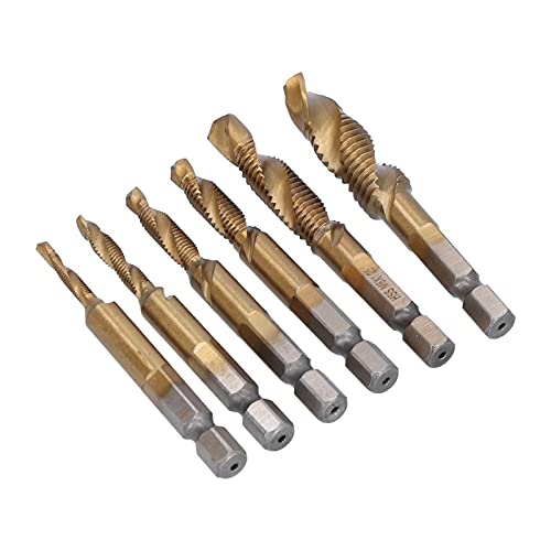Spacnana Kombination Drill Tap Bit, 6pcs Drill Tap Bit Set, Spiral-Klopfen-Schalen-Bohrbits M3-M10 mit HSS, für Hex Shank-Bohrerbits von Spacnana