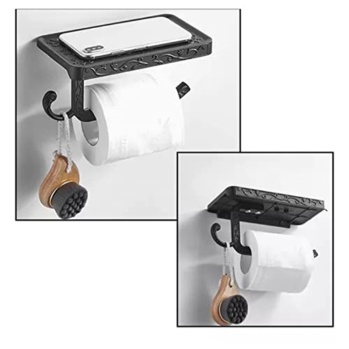 Spacnana Vintage Hygienic Handtuchunterstützung mit Einem Telefonregal - Schwarzer Badezimmerständer - Glattes Hoek, Aluminium Open Achs Design (BLACK) von Spacnana