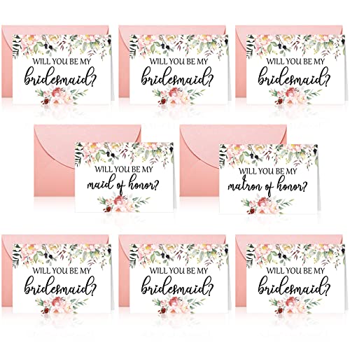 Spakon 16 Stück Will You Be My Bridesmaid Karten mit Umschlägen, Aquarell, Grün, Blumen, Brautantrag, Trauzeugin, Matrone, Einladung für Brautparty, Hochzeit (Blume) von Spakon