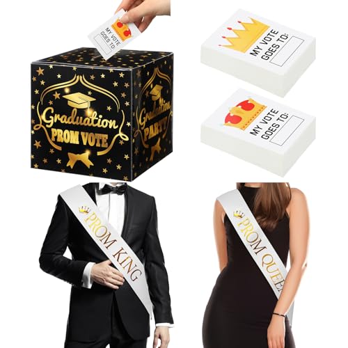 Spakon 2025 Ballkönig und Abschlussballkönigin-Schärpen, Abschluss-Wahlurne und 100 Stimmkarten-Set, 15,2 cm, Abschlussfeier, Schule, Party-Zubehör-Set für Tanzpartys, Dekorationen, Büro-Feierbedarf Spakon 2025 Ballkönig und Abschlussballkönigin-Schärpen, Abschluss-Wahlurne und 100 Stimmkarten-Set, 15,2 cm, Abschlussfeier, Schule, Party-Zubehör-Set für Tanzpartys, Dekorationen, Büro-Feierbedarf von Spakon
