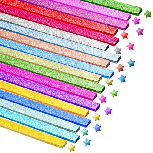 Glitzer-Origami-Sterne, Papierstreifen, Bastelkunstpapier, 18 Farben, DIY Glücksstern, Faltpapier zum Basteln, Schule, Unterricht, 1080 Blatt von Spann