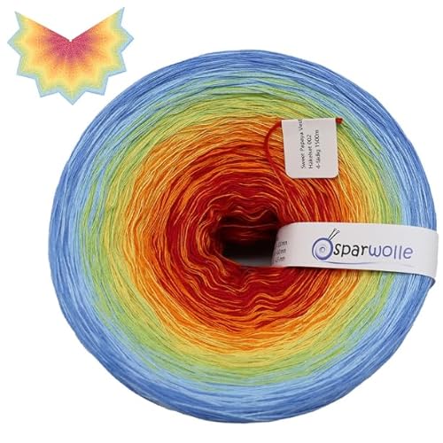 Bobbel Farbverlaufsgarn Sweet Papaya Häkelweste Set, 4-fädig, 1500m Garn, Regenbogen-Farbverlauf, mit Häkelanleitung (SP002) von SparWolle