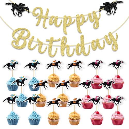 SparkDot Pferd Happy Birthday Banner und Pferd Reiten Cupcake Toppers Pferderennen Geburtstag Party Dekorationen für Mädchen Vormontierte Pferderennen Geburtstag Party Dekorationen Kentucky Derby SparkDot Pferd Happy Birthday Banner und Pferd Reiten Cupcake Toppers Pferderennen Geburtstag Party Dekorationen für Mädchen Vormontierte Pferderennen Geburtstag Party Dekorationen Kentucky Derby von SparkDot