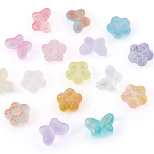 80 Stück Schmetterling Blumen Glas Kristall Perlen 16 Stile für Armbänder Halsketten Ohrringe Basteln Schlüsselanhänger Schmuckherstellung von Sparkeads