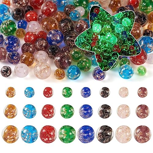 96 Stück leuchtende Kristallperlen, leuchten im Dunkeln, Gold, Sand, Lampwork-Perlen, 6 mm, 8 mm, 10 mm, runde Abstandshalter für DIY-Schmuck-Armbänder, Herstellung 96 Stück leuchtende Kristallperlen, leuchten im Dunkeln, Gold, Sand, Lampwork-Perlen, 6 mm, 8 mm, 10 mm, runde Abstandshalter für DIY-Schmuck-Armbänder, Herstellung von Sparkeads