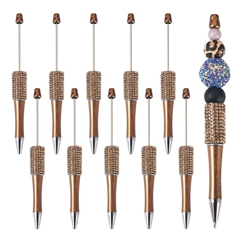 Sparkeads 10 Stück 145 x 14 mm Kugelschreiber, Kunststoff, Perlenstift, schwarze Tinte für DIY, personalisierte Stiftdekoration, Büro, Schulbedarf, Kokosbraun von Sparkeads