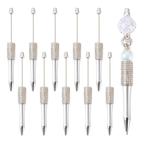 Sparkeads 10 Stück 145 x 14 mm Kugelschreiber, Kunststoff, Perlenstift, schwarze Tinte für DIY, personalisierte Stiftdekoration, Büro, Schulbedarf, Silber von Sparkeads