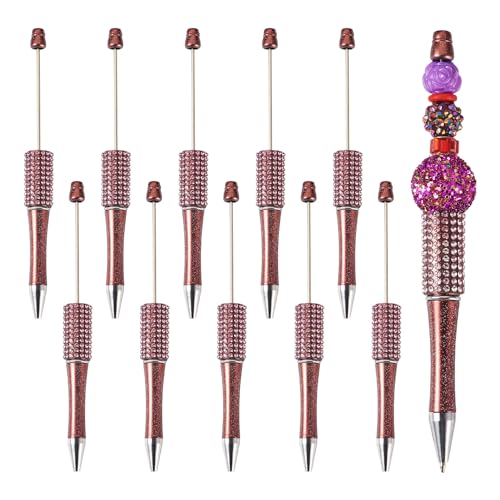 Sparkeads 10 Stück 145 x 14 mm Kugelschreiber, Kunststoff, Perlenstifte, schwarze Tinte für DIY, personalisierte Stiftdekoration, Büro, Schulbedarf, Braun von Sparkeads