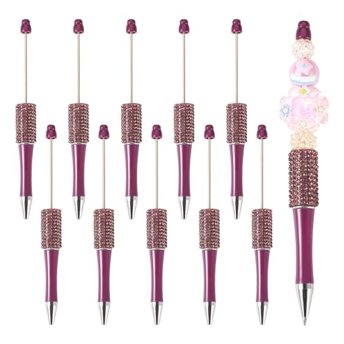 Sparkeads 10 Stück 145 x 14 mm Kugelschreiber, Kunststoff, Perlenstifte, schwarze Tinte für DIY, personalisierte Stiftdekoration, Büro, Schulbedarf, Lila von Sparkeads