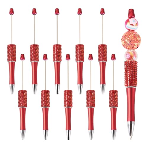 Sparkeads 10 Stück 145 x 14 mm Kugelschreiber, Kunststoff, Perlenstifte, schwarze Tinte für DIY, personalisierte Stiftdekoration, Büro, Schulbedarf, Rot von Sparkeads