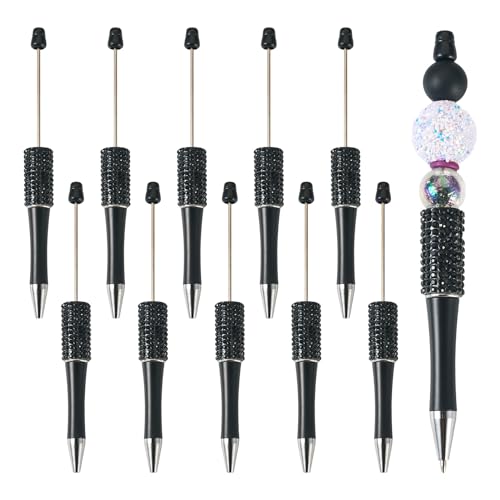 Sparkeads 10 Stück 145 x 14 mm Kugelschreiber, Kunststoff, Perlenstifte, schwarze Tinte für DIY, personalisierte Stiftdekoration, Büro, Schulbedarf, Schwarz von Sparkeads