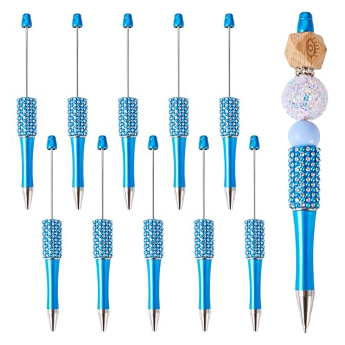 Sparkeads 10 Stück Kunststoff-Kugelschreiber mit Strass, schwarze Tinte, Tintenroller für Stifte, Dekoration, Büro, Schulbedarf, Dodger Blue von Sparkeads