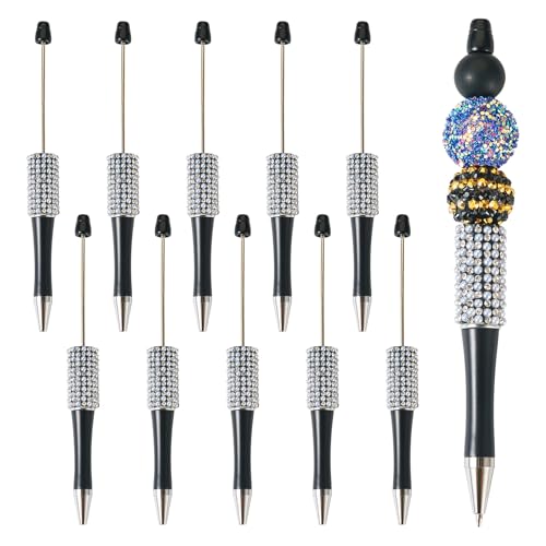 Sparkeads 10 Stück Kunststoff-Kugelschreiber mit Strass, schwarze Tinte, Tintenroller für Stifte, Dekoration, Büro, Schulbedarf, Schwarz von Sparkeads