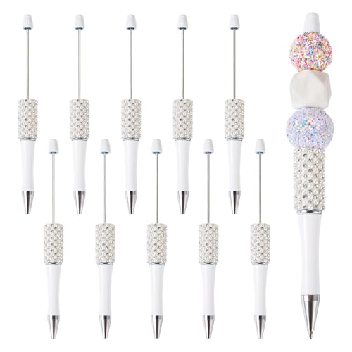 Sparkeads 10 Stück Kunststoff-Kugelschreiber mit Strass, schwarze Tinte, Tintenroller für Stifte, Dekoration, Büro, Schulbedarf, Weiß von Sparkeads