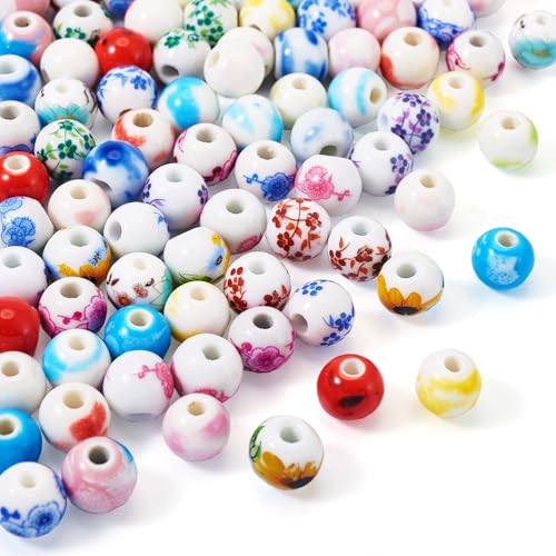 Sparkeads 100 Stück 9,5–11 mm Keramikperlen in Blumenform, handgefertigt, bedruckte Porzellan-Perlen, runde Blumen-Abstandshalter, Perlen, für Schmuckherstellung, Bastelzubehör, Armbänder, Halsketten Sparkeads 100 Stück 9,5–11 mm Keramikperlen in Blumenform, handgefertigt, bedruckte Porzellan-Perlen, runde Blumen-Abstandshalter, Perlen, für Schmuckherstellung, Bastelzubehör, Armbänder, Halsketten von Sparkeads