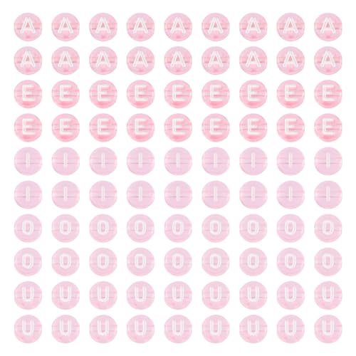 Sparkeads 100 Stück flache runde Acrylperlen mit Vokalbuchstaben, 7 mm, Buchstabe A, E, I, O, U, transparent, lose Kunststoffperlen für DIY-Schmuckherstellung, Rosa Sparkeads 100 Stück flache runde Acrylperlen mit Vokalbuchstaben, 7 mm, Buchstabe A, E, I, O, U, transparent, lose Kunststoffperlen für DIY-Schmuckherstellung, Rosa von Sparkeads