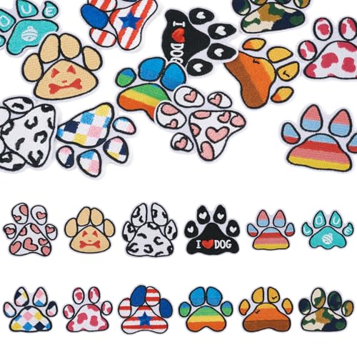 Sparkeads 12 Stück Pfotenabdruck Aufnäher Aufbügler Hund Katze Fußabdruck Aufbügler Pfotenabdruck Stickerei Patch für Kleidung Kleid Hut Kunst Handwerk von Sparkeads