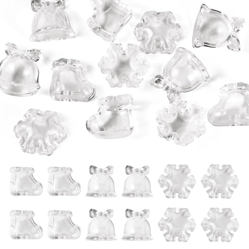 Sparkeads 12 transparente Acrylperlen mit Weihnachtsmotiven, Schneeflocken, Schuhglocken, Perlen für DIY, Charms, Stifte, Basteln, Dekoration von Sparkeads
