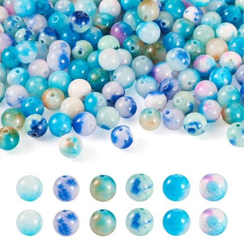 Sparkeads 120 Stück 8 mm blaue natürliche persische Jadeperlen, natürliche Edelsteinperlen, bunt gefärbter Jadestein, Kristall, Energie, runde Abstandshalter, lose Perlen für Schmuckherstellung, DIY von Sparkeads