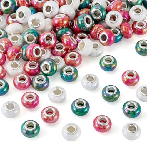 Sparkeads 150 Stück europäische Harzperlen Rondelle mit großem Loch, Schmuck-Abstandshalter mit Messingkern für Armband, Halskette, Ohrringe, DIY, Schmuckherstellung, Basteln von Sparkeads