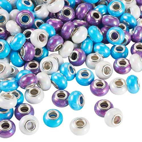 Sparkeads 150 Stück europäische Perlen aus Kunstharz, große Löcher, Abstandshalter, Perlen mit Messingkern für Armband, Halskette, Ohrringe, DIY-Schmuckherstellung von Sparkeads