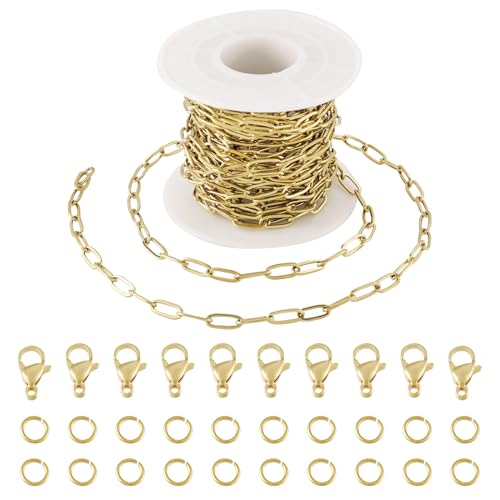 Sparkeads 18 Karat vergoldete Büroklammerketten, 4,5 m, Edelstahl, ovale Glieder, gelötete Ketten mit Karabinerverschlüssen, Biegeringe für Handwerk, DIY, Armband, Halskette, Sparkeads 18 Karat vergoldete Büroklammerketten, 4,5 m, Edelstahl, ovale Glieder, gelötete Ketten mit Karabinerverschlüssen, Biegeringe für Handwerk, DIY, Armband, Halskette, von Sparkeads