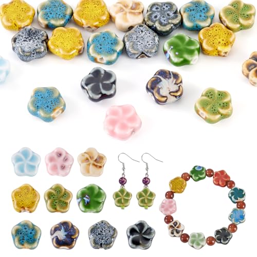 Sparkeads 20 Stück Blumen-Porzellan-Perlen, florale Keramikperlen, Frühlings-Themen-Perlen für Halsketten, Ohrringe, Armbänder, DIY-Schmuckherstellung von Sparkeads