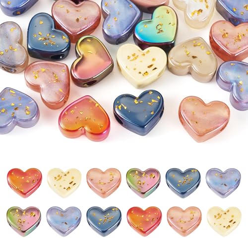 Sparkeads 20 Stück Goldfolien-Herz-Perlen, Acryl, europäische Perlen, große Löcher, Liebesanhänger, lose Abstandshalter, Perlen für Schmuckherstellung, DIY, Ohrringe, Halsketten, Basteln Sparkeads 20 Stück Goldfolien-Herz-Perlen, Acryl, europäische Perlen, große Löcher, Liebesanhänger, lose Abstandshalter, Perlen für Schmuckherstellung, DIY, Ohrringe, Halsketten, Basteln von Sparkeads