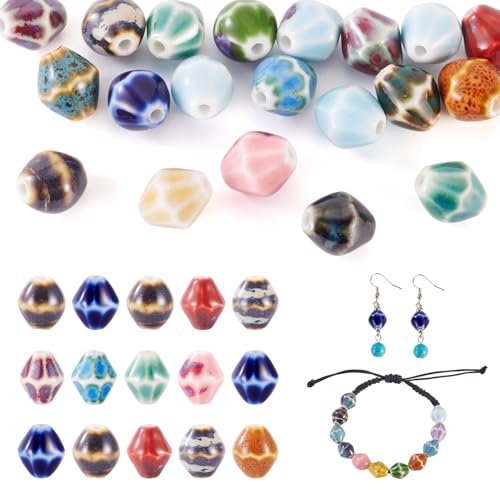 Sparkeads 20 Stück Rauten-Porzellan-Perlen, handgefertigte Keramikperlen, lose Abstandshalter für Halsketten, Ohrringe, Armbänder, DIY-Schmuckherstellung von Sparkeads