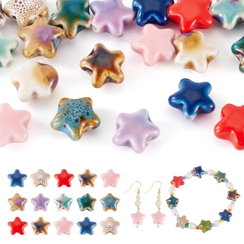 Sparkeads 20 Stück Stern-Porzellan-Perlen, handgefertigte Keramikperlen, lose Abstandshalter für Halsketten, Ohrringe, Armbänder, DIY-Schmuckherstellung von Sparkeads
