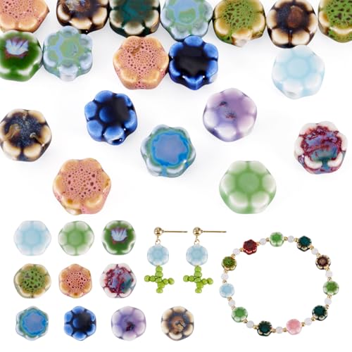 Sparkeads 20 Stück florale Porzellanperlen Blume Keramikperlen bunte lose Abstandshalter Perlen für Halsketten, Ohrringe, Armbänder, DIY-Schmuckherstellung von Sparkeads