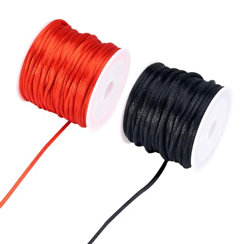 Sparkeads 21,86 Yards 2 mm Nylon-Satin-Kordel Rattenschwanz Schnur Rot Schwarz Perlenbesatz Schnur Rolle zum Stricken DIY Nähen Frauen Chinesische Knoten Halskette Freundschaftsarmband Makramee von Sparkeads