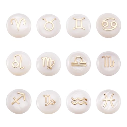Sparkeads 24 Stück Süßwasser-Muschelperlen, zwölf Sternbilder, flache runde Perlen, 8 mm, Meeresmuschel, Sternzeichen, Abstandshalter, Perlen für Geburtstag, Schmuck, Halskette, Ohrringe, Armband, Sparkeads 24 Stück Süßwasser-Muschelperlen, zwölf Sternbilder, flache runde Perlen, 8 mm, Meeresmuschel, Sternzeichen, Abstandshalter, Perlen für Geburtstag, Schmuck, Halskette, Ohrringe, Armband, von Sparkeads